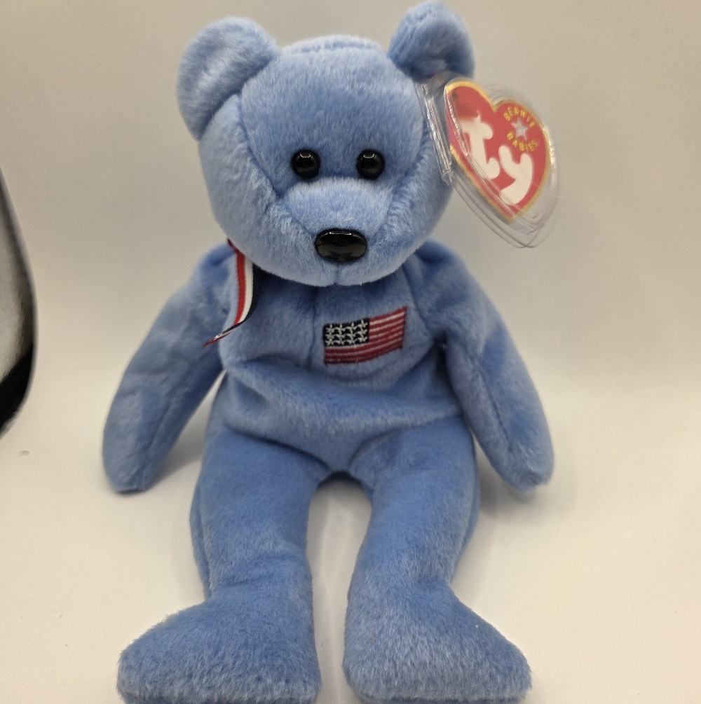 TY Beanie Baby AMERICA The USA Teddy Bear (Blue Version) 8.5 inch NWT